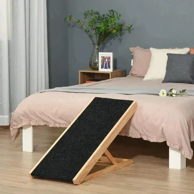 Immagine prodotto di Rampa regolabile per cani | Colore: nero e legno naturale | Dimensioni: 90x40x61 cm