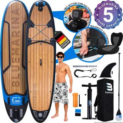 Produktbild von Bluemarina SUP Black Yacht | Stand Up Paddle - Aufblasbar mit Pumpe - Rucksack - 3 Finnen-System - Drop Stitch - Bis 140 Kg (325x86x16,5cm / 10'8")