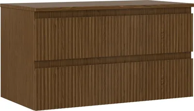 Produktbild von Mexen Rivel Badezimmer-Unterschrank 90 cm mit Arbeitsplatte, 2 Schubladen, geriffelt, Nuss - 91A20-09047-2-BFFC86