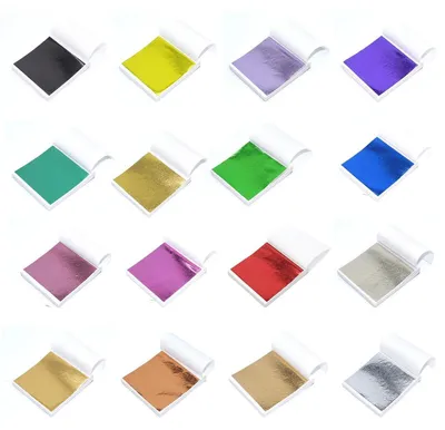 Image de Feuilles d'or imitation, 320 pièces, 16 couleurs, 9x9 cm, pour l'artisanat et la décoration
