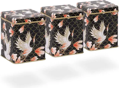 Obrázok produktu pre tea4chill Sada na čaj / kávu / potraviny, 3 dózy „Cranes“  po 100 g, s praktickým viečkom na pántoch