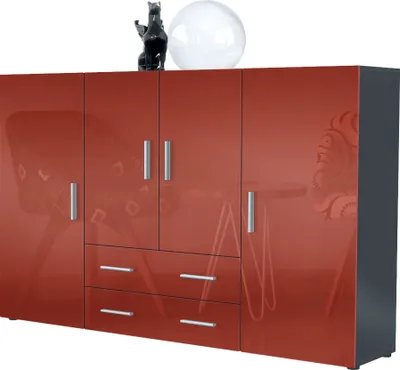 Produktbild von Vladon Highboard Nora Anrichte mit 2 Schubladen und 4 Türen mit insgesamt 8 Fächer dahinter, Anthrazit matt/Bordeaux Hochglanz (166,5 x 106,5 x 35 cm)
