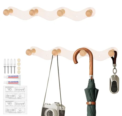 2er-Set Wandhaken mit 4 Holzhaken, 33,5 cm, weiß