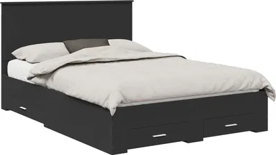Produktbild von Bettrahmen mit Kopfteil Schwarz 135 x 190 cm Holzwerkstoff