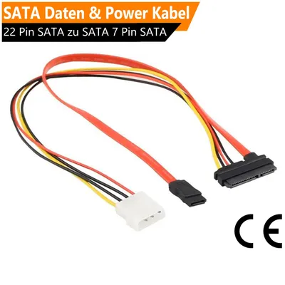 Produktbild von ORSEM SATA Kombikabel 22-Pin auf 7-Pin SATA Daten + 4-Pin Molex Stecker Strom Adapter für HDD SSD Netzkabel der Festplatte - 50cm