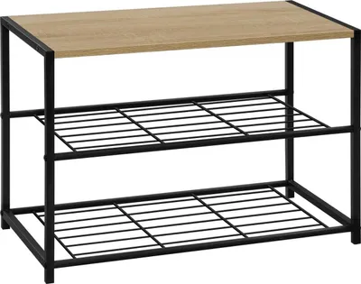 Produktbild von WOLTU Schuhregal mit 2 Ablagen, Schuhständer für ca. 6 Paar Schuhe, 63x43x30 cm : Helle Eiche + Schwarz Farbe: Helle Eiche + Schwarz