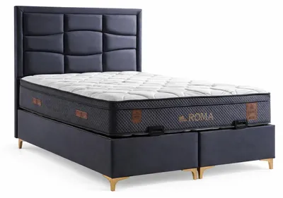 Produktbild von Bett mit Matratze Moderner Stil Blau Stoffbezug Bett mit Stauraum