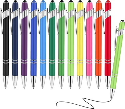 Produktbild von Stylus Kugelschreiber Set 12 Stueck, 2-in-1, Gummi Spitze, Metall Design, fuer Tablets