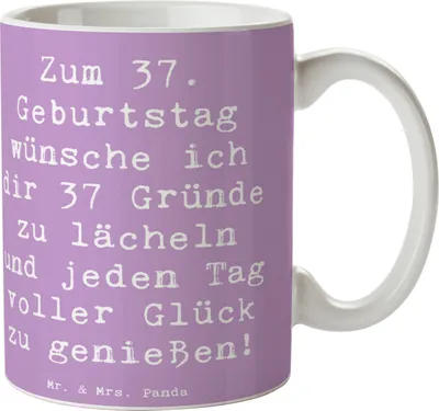 Produktbild von Mr. & Mrs. Panda Kaffeetasse Spruch 37. Geburtstag Glücksmomente - Lavendeltraum - Geschenk, Jubiläum, Happy Birthday, besonderer Tag, Kaffeebecher, Becher, Henkelbecher