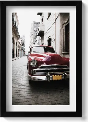 Produktbild von Altes rotes Auto– Wandbild mit Rahmen – Gerahmtes Bild  – Wanddekoration – 20x30 cm – Schwarz