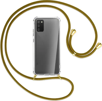 Produktbild von Handykette Backcover-Schutzhülle mit Band (Metall goldfarben) für Samsung Galaxy A02s - khaki