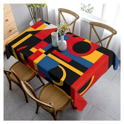 Produktbild von Dekorative, rechteckige Tischdecke in Rot, Gelb, Blau und Schwarz, waschbar für Küche, Hochzeit, Party und Esszimmer