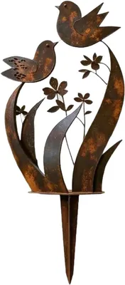 Produktbild von Metall Gartenstecker Vogel & Wildblumen, Gartendeko wetterfest für Terrasse, Balkon, Blumen & Beete, Outdoor Deko Geschenk für Gartenliebhaber