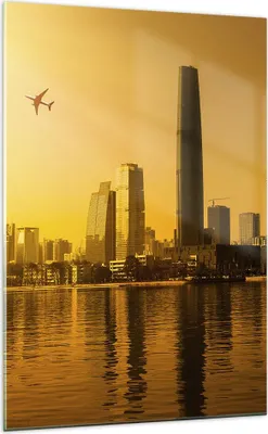 Produktbild von Bilder auf glas - Einteilig - Stadt â € <Agglomeration Fluss Flugzeug - 70x100cm - Glasbilder - Wandbilder - Bilder - Wanddekoration aus Glas - Glas Bilder - Wandbild auf Glas - GPA70x100-2726