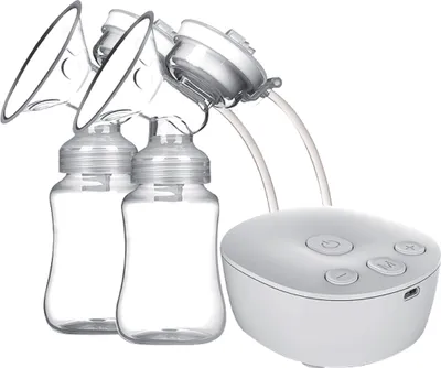 Produktbild von Doppelte elektrische Milchpumpe Freihaendige Milchpumpe zum Stillen 2 Modi und 9 einstellbare Stufen Geraeuscharmer Rueckflussschutz USB-betrieben mit 2 Stueck 150-ml-Milchflaschen
