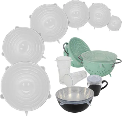 Image de lot de 6 couvercles universels en silicone ronds - 6,5 cm à 20,5 cm - Couvercle extensible pour conserver la fraîcheur Couvercle extensible réutilisable