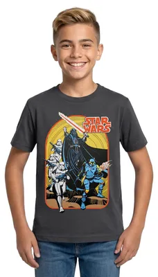 Produktbild von Star Wars Retro Darth Vader Und Stormtrooper Teenager T-Shirt, 134/146 (9-11 Jahre), Dunkelgrau