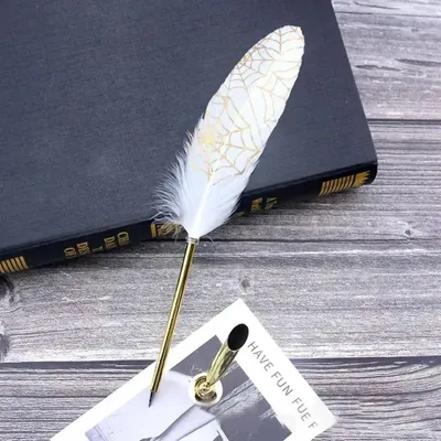Produktbild von Vintage Kalligraphie Feder Set mit 5 Schreibfedern Tintenfeder Stift Kalligraphie-Set Unterschrift Schreibset - Farbe: Weiß mit Gold Muster
