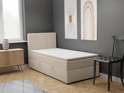 Produktbild von FEDVE Boxspringbett Einzelbett KOLORADO MINI mit Bettkästen Jugendbett mit Bonell-Matratze und Topper 100x200 Rechts