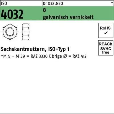 Produktbild von Sechskantmutter ISO 4032 M 5 8 galvanisch vernickelt