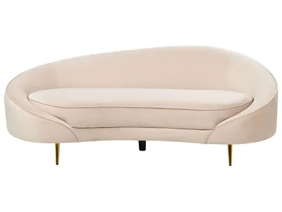 Zdjęcie produktu dla BELIANI Sofa welurowa beżowa 3 osobowa w stylu glamour zaokrąglony kształt złote nóżki