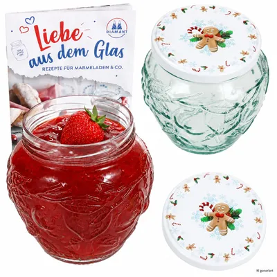 Image de Lot de 2 pots en verre de 580 ml, idéal pour la confiture, avec couvercle Candyman, référence TO82