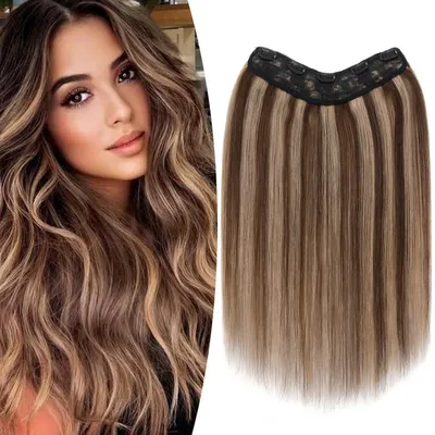Obrázek produktu pro Clip-in prodlužovací vlasy, přírodní hnědé, balayage, 55 cm, 75 g, U-tvar, 5 sponek, Remy