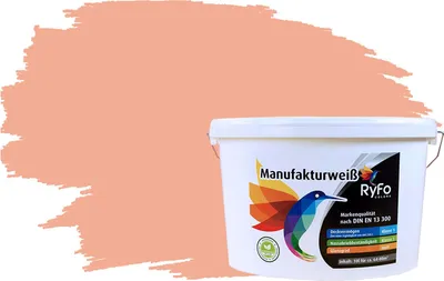 Produktbild von RyFo Colors Bunte Wandfarbe Manufakturweiß Pfirsichorange 10l - weitere Orange Farbtöne und Größen erhältlich, Deckkraft Klasse 1, Nassabrieb Klasse 1