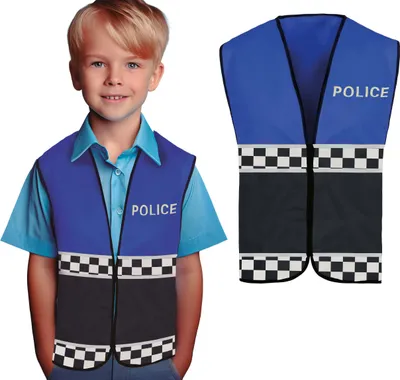 Immagine prodotto di Costume di Carnevale della Polizia Bambini Blu Nero Gilet Modello a quadri Avventura Giocattolo Uniforme Carnevale Vestiti Sorridendo Gioco di Ruolo Polizia, Colore: Multicolore