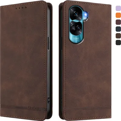 Image de Etui pour Honor 90 Lite, étui rétro en cuirPolyuréthaneavec support et fentes pour cartes Marron