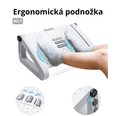 Obrázek produktu pro Ergonomická podnožka pod stůl – výškově nastavitelná opěrka nohou s masážní funkcí – bílá