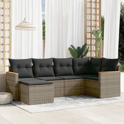 Produktbild von Design 6-tlg. Garten-Sofagarnitur mit Kissen Grau Poly Rattan, Gartenmöbel-Sets 2024 Neu