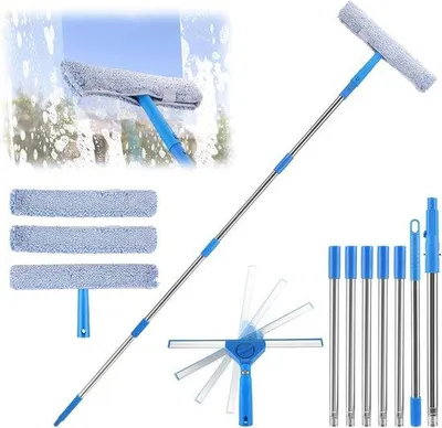 Produktbild von Famanu Teleskopischer Fensterreiniger 300 cm - Professionelle Reinigung mit drehbarem Kopf und Ersatzpads