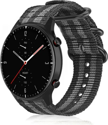 Produktbild von Strap-it Amazfit GTR 2 Nylon-Schnallenarmband (Schwarz/Grau)