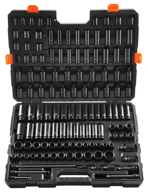 Image de Jeu de clés à chocs VEVOR Jeu de clés à douilles 3/8 pouces & 1/2 pouces 130 pcs. jeu de clés à douilles SAE & métriques, 6 pans en acier allié Cr-Mo pour les réparations automobiles avec coffret de rangement