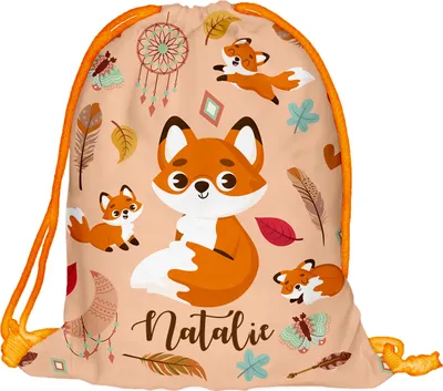 Produktbild von Kinder Turnbeutel mit Namen Beutel Fullprint Tasche Gymsac Jutebeutel Print Bag Fitness Fuchs Fox [010]