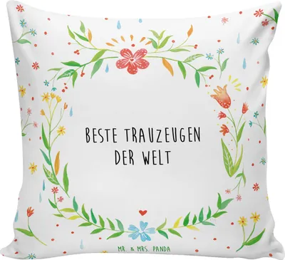 Produktbild von Mr. & Mrs. Panda kuschelkissen 40x40 Trauzeugen - Weiß - Geschenk, Kirche, kissen für sofa, Zierkissen, Bräutigam, Trauhzeugen, Deko, Hochzeit, Dankeschön, zier, couch