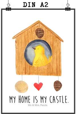 Produktbild von Mr. & Mrs. Panda Bild Vogel Haus DIN A2 - Weiß - Geschenk, Castle, Plakat, Posterdruck, Wohnung, Wandbild, drucke, Lustige Sprüche, wanddeko, Zuhause, Familie, Vogelhaus