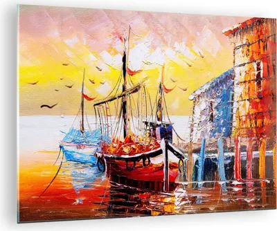 Produktbild von Bilder auf glas - Boot Segel Meer - 70x50cm - Glasbilder - Wandbilder - Kunstdruck - zum Aufhängen bereit - Wanddekoration aus Glas - Glas Bilder - Wandbild auf Glas - Einteilig - GAA70x50-3435
