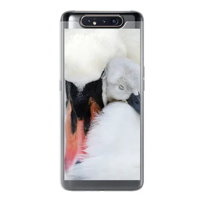 Produktbild von MuchoWow® Handyhülle Schutzhülle Hülle für Samsung Galaxy A80 Nahaufnahme eines Schwans mit Jungen Silikon Softcase Handy Hülle - Schutzdeckel