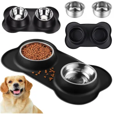 Produktbild von Doppelnapf Set für Hunde & Katzen mit Matte, 2x 400ml