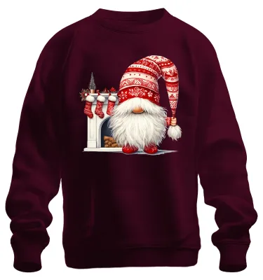 Produktbild von Weihnachts-Gnome mit Kamin und Strümpfen Weihnachten Zwerg Sweatshirt Pullover, Burgundy, XXL