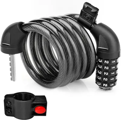 Produktbild von Fahrradschloss mit Zahlenschloss - Mit Haltebš¹gel - 120 cm - Kabelschloss Fahrrad - Fahrradschloss fš¹r E-Bikes - Bike Lock - Fahrradzubeh?r