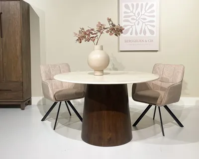 Productafbeelding van Livingfurn Eetkamertafel Brix Bottecino Mango Rond 130cm