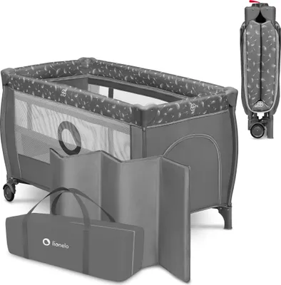 Produktbild von LIONELO Stefi Plus 2-in-1 Reisebett und Laufstall bis 15 kg, Babybett, Kinderreisebett mit Matratze, Seitlicher Eingang mit Reißverschluss - Grau Weiß