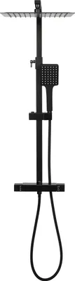 Produktbild von Duschsystem - Thermostat Duschset - Wandmontage - 360° drehbare Regendusche - Handbrause - Höhenverstellbar - Messing - Schwarz