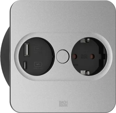 Obrázek produktu pro Bachmann 946.207, Type E + USB A + USB C, Do stolu, 4 cm, Nerezová ocel, Kov, Plast, IP20