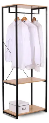 Image de Porte-vêtements avec étagère à chaussures, en métal et en bois | Chêne noir | 60x40x167 cm
