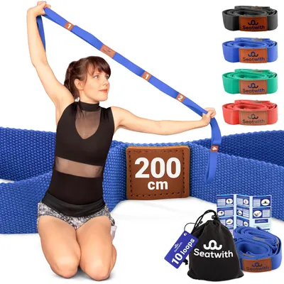 Produktbild von Yoga Gurt mit 10 Schlaufen Nicht Elastisch für Stretching 200x4cm Blau