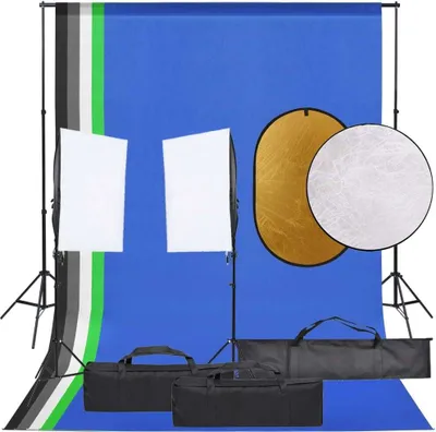 Image de Kit de studio photo avec éclairage toile de fond et réflecteur